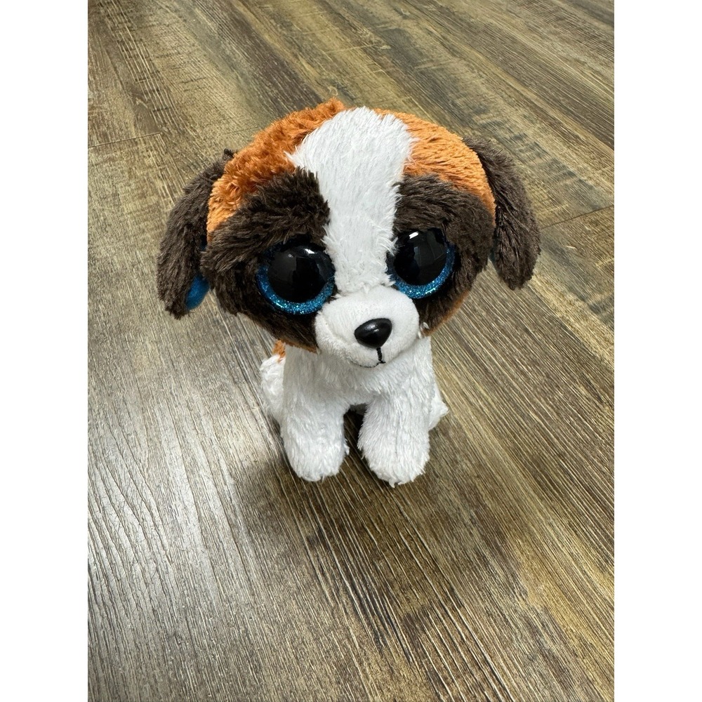 Ty Beanie Boo Plush Duke the Dog Stuffed animal Brown White Big Glitter Eyes 6in